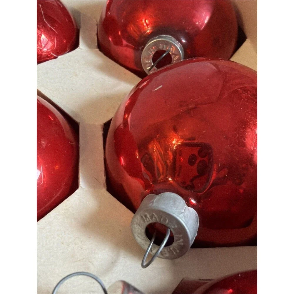 Vintage Noelle Christmas Tree Ornaments – Set of 12 Red Glass Balls w/ Box